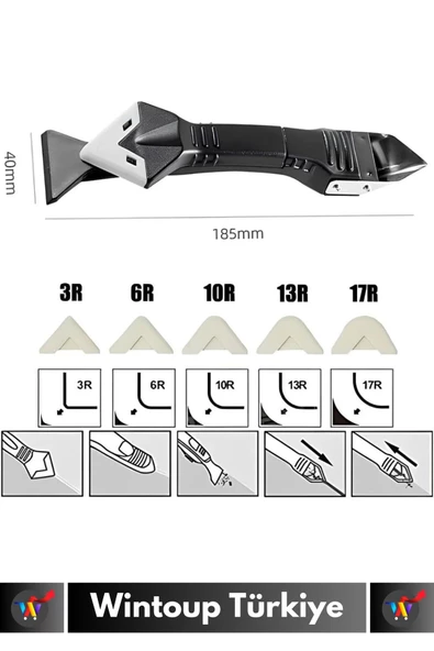 Premium Yüksek Kaliteli Kompakt 3in1 5 Silikon Başlıklı Fayans Derz Silikon Kazıyıcı Uygulayıcı - 5