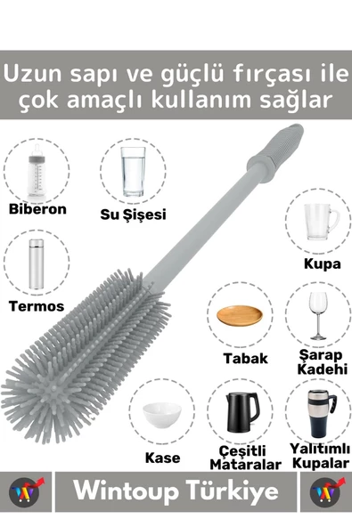 Özel Üretim Yüksek Kaliteli Çevre Dostu Uzun Saplı Kavanoz Bardak Biberon Temizleme Fırçası 33 Cm - 2