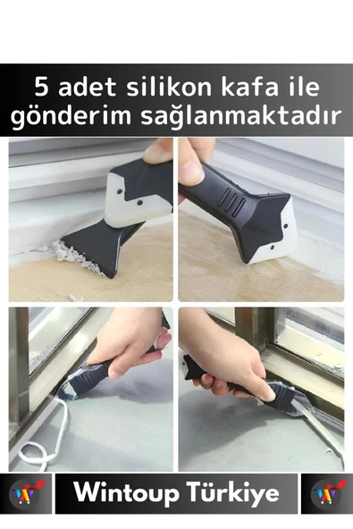 Premium Yüksek Kaliteli Kompakt 3in1 5 Silikon Başlıklı Fayans Derz Silikon Kazıyıcı Uygulayıcı - 2