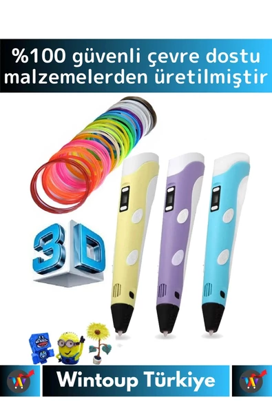 Özel Üretim Çevre Dostu Bükülebilir ABS Plastik 3D Renkli Üç Boyutlu Çocuk Çizim Yazıcı Kalemi - 2