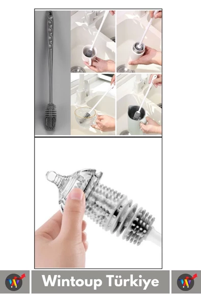 Özel Üretim Yüksek Kaliteli Çevre Dostu Uzun Saplı Kavanoz Bardak Biberon Temizleme Fırçası 33 Cm - 4