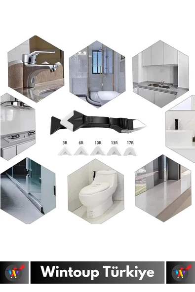 Premium Yüksek Kaliteli Kompakt 3in1 5 Silikon Başlıklı Fayans Derz Silikon Kazıyıcı Uygulayıcı - 3