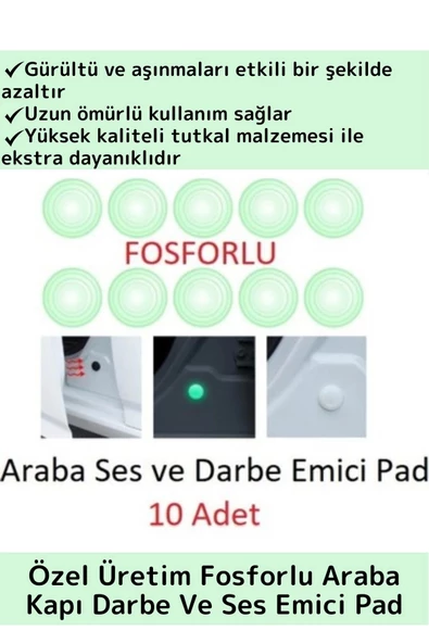 Özel Üretim Uzun Ömürlü Oto Araç Otomobil Gürültü Darbe Çizilme Önleyici Fosforlu Koruyucu Ped 10'lu ürün görseli