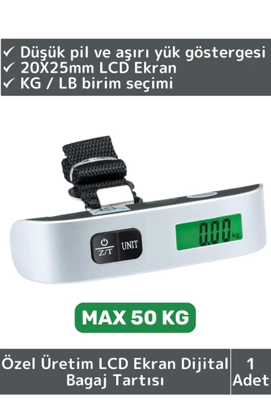 Premium Taşınabilir Seyahat Bavul Ağırlık Tartı Dijital LCD Ekran Kompakt Bagaj Tartısı MAX 50 Kg