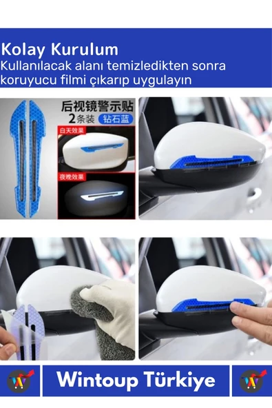 Özel Üretim Yüksek Kaliteli Oto Araç Otomobil Ayna Kapı Koruyucu Reflektörlü Şerit 2 Adet - 2