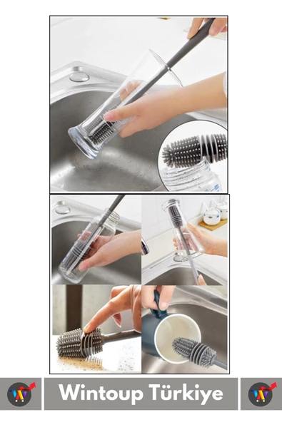 Özel Üretim Yüksek Kaliteli Çevre Dostu Uzun Saplı Kavanoz Bardak Biberon Temizleme Fırçası 33 Cm - 3
