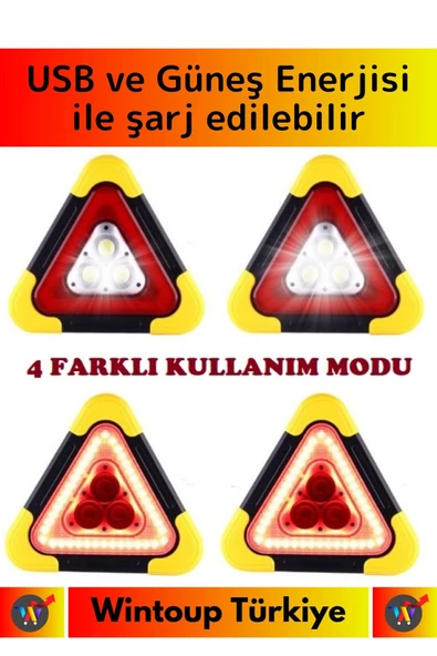 Premium Yüksek Kaliteli USB&Solar Enerejili Işıklı Kompakt Acil Durum Reflektörü İkaz Lambası 1 Adet - 2