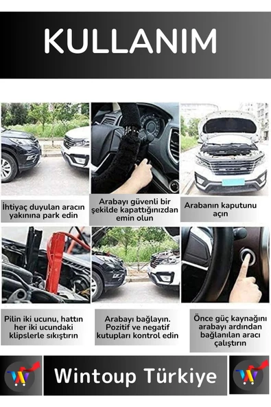 Premium Seri %100 Bakır Kalın Kablo 1200 Amper Güçlü Oto Acil Akü Takviye Hızlı Şarj Kablosu - 3