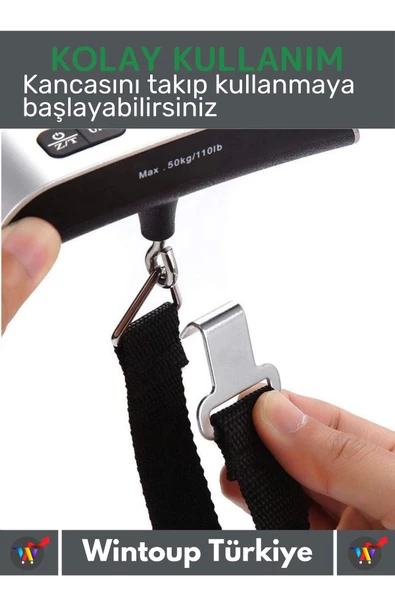 Premium Taşınabilir Seyahat Bavul Ağırlık Tartı Dijital LCD Ekran Kompakt Bagaj Tartısı MAX 50 Kg - 3