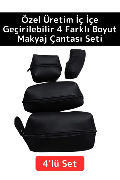 Premium Kaliteli Fermuarlı İç İçe Geçirilebilen 10/15/20/25 Cm 4'lü Taşınabilir Makyaj Çantası Seti