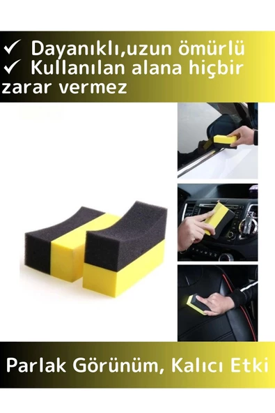 Premium Uzun Ömürlü Ekstra Parlak Oto İç Dış Otomobil Trim Lastik Temizleme Parlatma Süngeri 2 Adet - 2