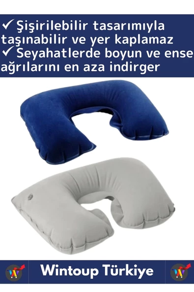 Premium Yüksek Kaliteli Portable Şişirilebilir Taşınabilir Yolcu Seyahat Ense Boyun Yastığı 4 Adet - 2