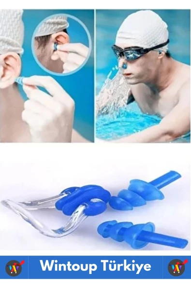 Premium Kaliteli Silikon Su Geçirmez Gürültü Önleyici Deniz Havuz Kulak Burun Tıkayıcı Set 2 Adet - 3