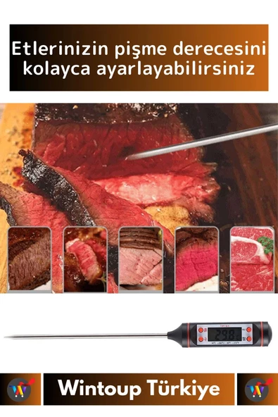 Premium LCD Ekran Çift Birimli Ölçüm Hafızalı Et Sıvı Mama Sıcak Soğuk Saplamalı Gıda Termometresi - 2