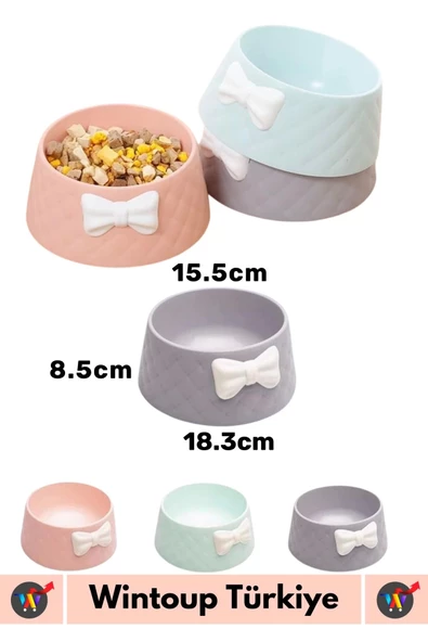 Özel Üretim Yüksek Kaliteli Kaymaz Pet Evcil Hayvan Fiyonk Tasarımlı Kedi Köpek Su Mama Kabı 470 Ml - 2