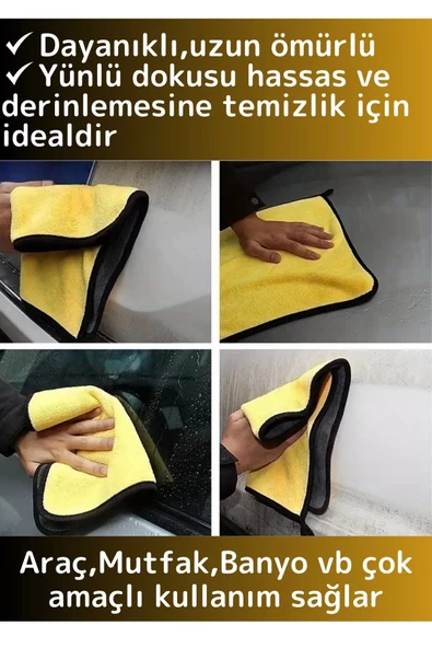 Premium Yüksek Kaliteli Yünlü Mikrofiber Araba Mutfak Banyo Lavabo Yıkama Temizleme Bezi 2 Adet - 2