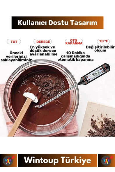 Premium LCD Ekran Çift Birimli Ölçüm Hafızalı Et Sıvı Mama Sıcak Soğuk Saplamalı Gıda Termometresi - 5