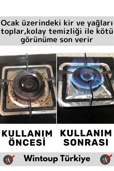 Premium Dayanıklı Uzun Ömürlü Kolay Temizlenebilir Ocak Yağ Kir Önleyici Kare Alüminyum Folyo 4 Adet - 3