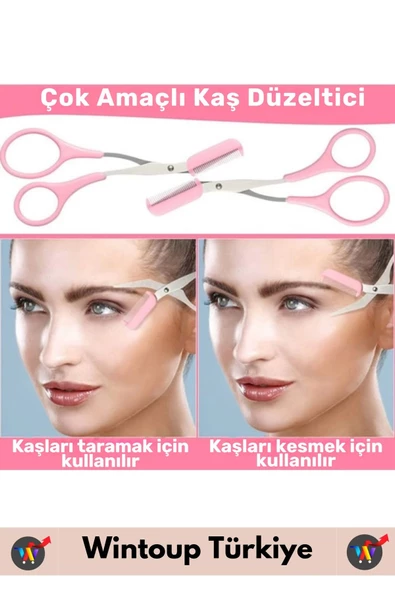 Premium Yüksek Kaliteli Yüz Kaş Bakım Makası Taraklı Kaş Kesme Düzeltme Şekillendirme Makası 2 in 1 - 3