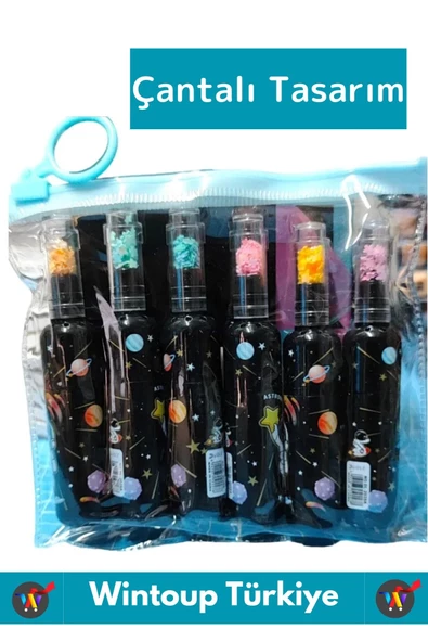 Özel Üretim Yüksek Kaliteli Parlak Astronot Detaylı Şık Tasarım Ofis Okul 6'lı Fosforlu Kalem Seti - 3