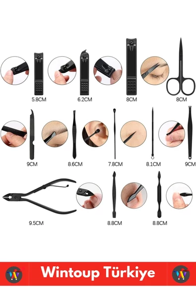 Premium Yüksek Kaliteli Çelik El Yüz Ayak Bakım Çantalı 12 Parça Manikür Pedikür Seti - 4