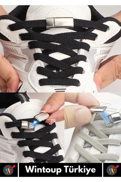 Premium Çocuk Genç Yetişkin Pratik Şık Klipsli Manyetik Mıknatıslı Lastikli Ayakkabı Bağcığı 1 Çift - 4