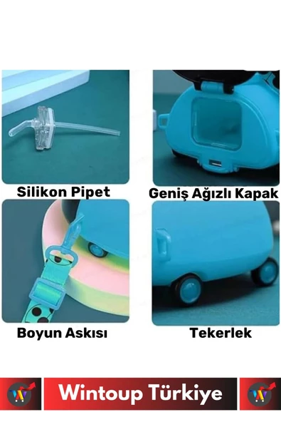 Premium Yüksek Kaliteli Sızdırmaz Su Matarası Sevimli Uğur Böceği Askılı Suluk Matara 550 Ml - 4