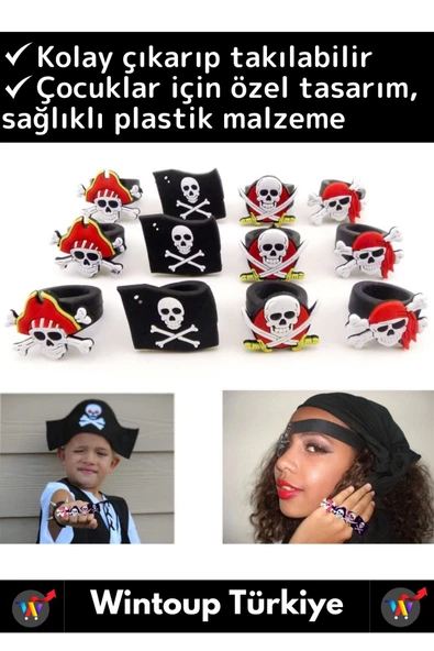 Özel Üretim Kuru Kafa Tasarım Parti Kostüm Eğlence Hediyelik Çocuk Plastik Korsan Yüzüğü 5 Adet - 2