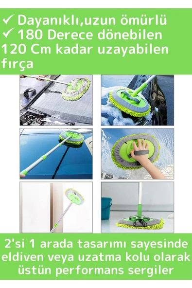 Premium 180 Derece Dönen Su Emici Tak Çıkar Paspaslı Uzun Saplı 2in1 Mikrofiber Araba Yıkama Uyumlu - 2