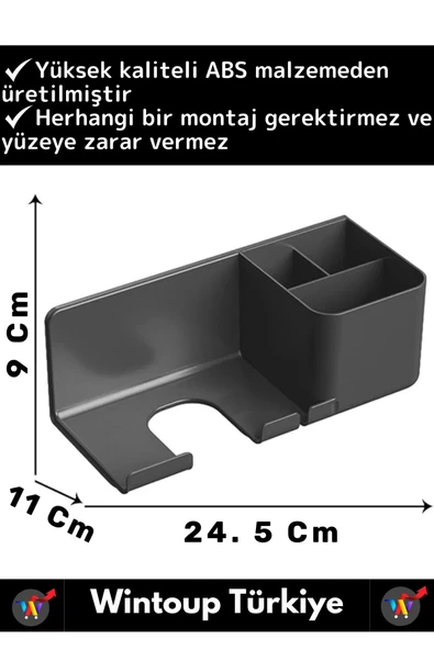Özel Yüksek Kaliteli Montaj Gerektirmez Yapışkanlı Banyo Yatak Odası Kuaför Fön Makinesi Organizer - Resim 2