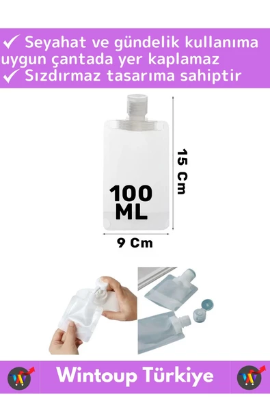 Seyahat Tipi Çanta Boy Sızdırmaz Yıkanıp Tekrar Kullanılabilir Krem Losyon Şampuan Kabı 100 Ml 5Adet - 2