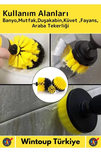 Premium Çok Fonksiyonlu Tüm Matkap Uçlarına Uygun Banyo Araç 3'lü Matkap Ucu Temizleme Fırçası Seti - 4