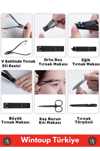 Premium Yüksek Kaliteli Çelik El Yüz Ayak Bakım Çantalı 12 Parça Manikür Pedikür Seti - 5