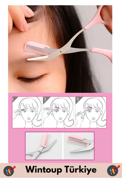 Premium Yüksek Kaliteli Yüz Kaş Bakım Makası Taraklı Kaş Kesme Düzeltme Şekillendirme Makası 2 in 1 - 4