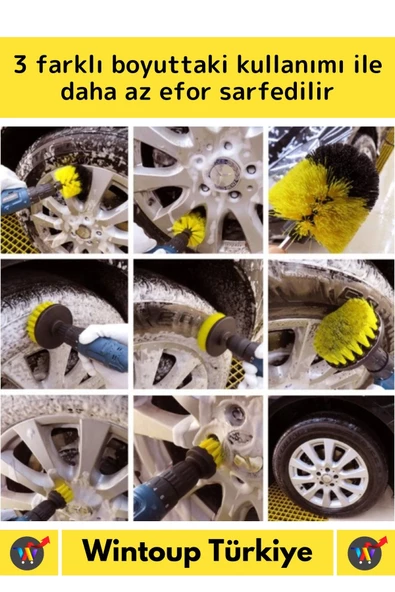 Premium Çok Fonksiyonlu Tüm Matkap Uçlarına Uygun Banyo Araç 3'lü Matkap Ucu Temizleme Fırçası Seti - 3