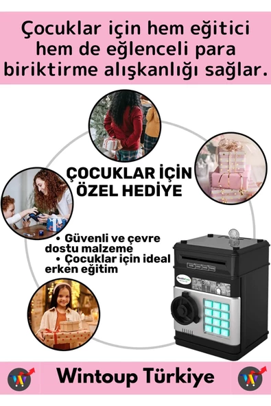 Özel Üretim Yüksek Kaliteli Değiştirilebilir Şifreli Kağıt Madeni Para Dekoratif Pilli Atm Kumbara - 5