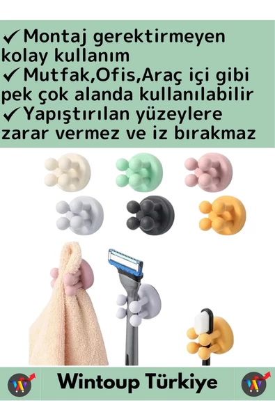 Premium Uzun Ömürlü Silikon Çok Amaçlı Yapışkanlı Duvara Yapıştırılabilir Pratik Tutucu Klips 10Adet - 2