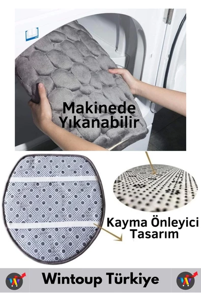 Özel Aşınmaya Dayanıklı Emici Kaymaz Makinede Yıkanabilir Anti Statik 3'lü Banyo Tuvalet Paspas Seti - 3