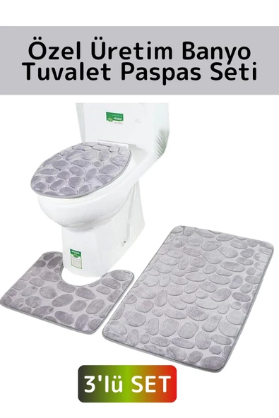 Özel Aşınmaya Dayanıklı Emici Kaymaz Makinede Yıkanabilir Anti Statik 3'lü Banyo Tuvalet Paspas Seti