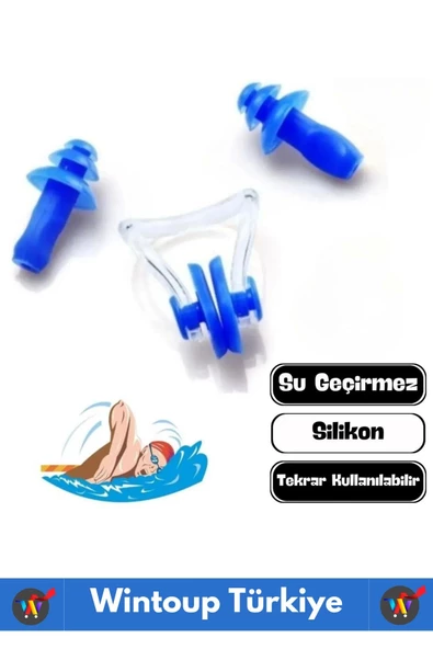 Premium Kaliteli Silikon Su Geçirmez Gürültü Önleyici Yıkanır Deniz Havuz Kulak Burun Tıkayıcı Set - 2