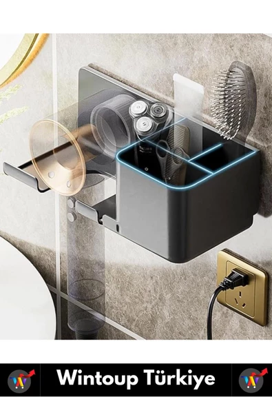 Özel Yüksek Kaliteli Montaj Gerektirmez Yapışkanlı Banyo Yatak Odası Kuaför Fön Makinesi Organizer - Resim 4