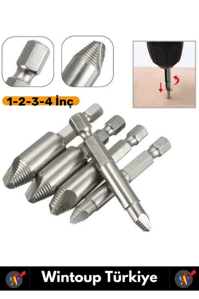 Premium Dayanıklı Matkap Tornavida Uyumlu Hasarlı Paslı Kırık Yamuk Vida Sökme Çıkarma Seti 4'lü Set - 3