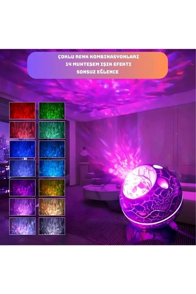 Deluxe Dinozor Yumurtası Gece Masa Lambası Bluetooth Hoparlör Led Lamba Galaxy Projektör Led Işık - 3