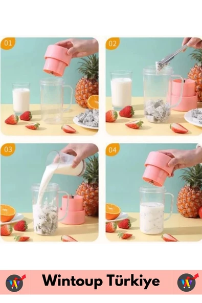 Taşınabilir Ev İş Gündelik Kullanım Milkshake Meyve Sıkacağı USB Şarjlı Pipetli Bardak Blender 420ML - 5