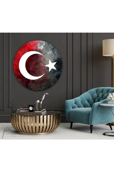 Bayrak Yuvarlak Dekoratif ve Modern Cam Tablo ürün görseli