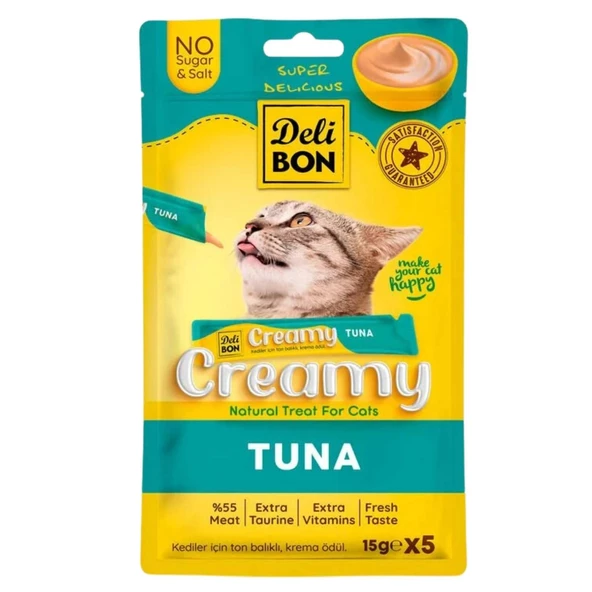 Kedi Ödül Maması - Creamy - Ton Balıklı - 15 gr 5'li - Delibon