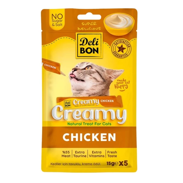 Kedi Ödül Maması - Creamy - Tavuklu - 15 gr 5'li - Delibon