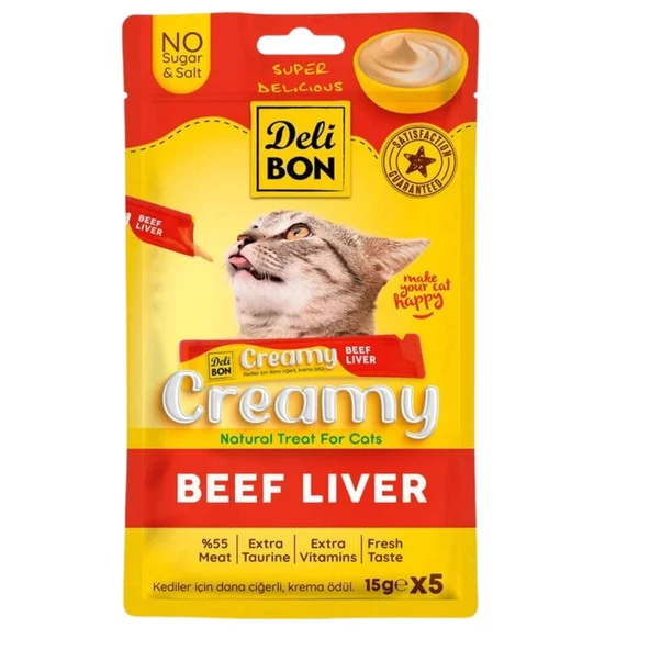 Kedi Ödül Maması - Creamy - Dana Ciğerli - 15 gr 5'li - Delibon