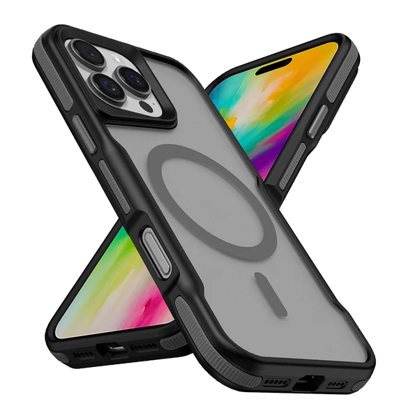 Gpack Apple iPhone 16 Pro Kılıf Magsafeli Airbag Şeritli Renkli Kenar Lamer Kapak