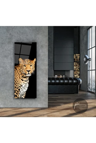 Leopar Panoramik Dekoratif ve Modern Cam Tablo